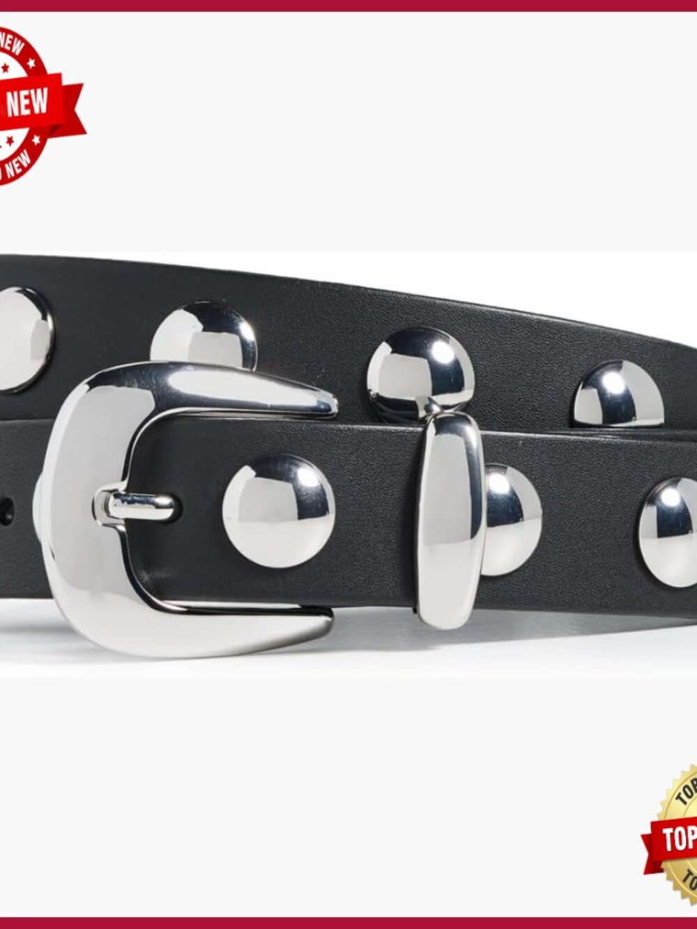Large Leather Belt with Silver Buckle, Western Style, 1.25in Width